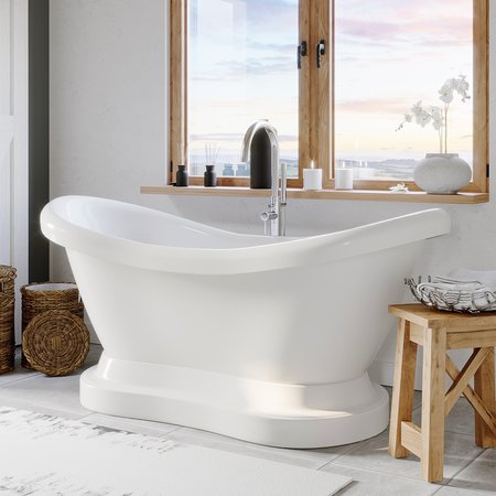 CAMBRIDGE PLUMBING Acrylic Double Slipper Pedestal Soaking Tub with Continuous Rim ADES-PED-NH